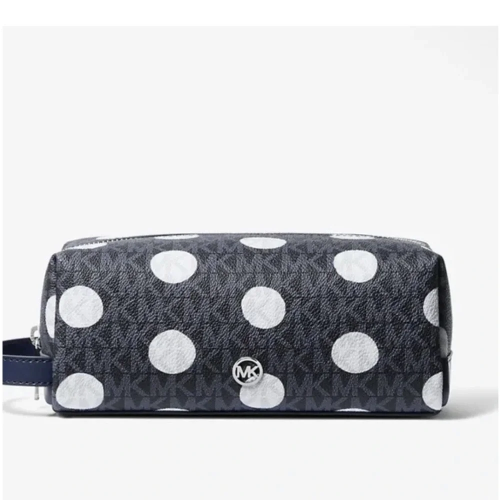 Michael Kors jet set polka dot signature logo travel cosmetic makeup bag